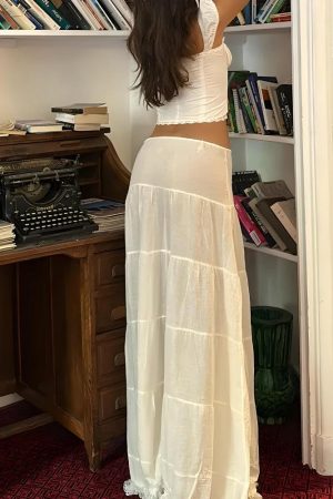 Quick Outfits, Modest Fashion Outfits Ideas Coquette Lace Up Crop Top & Maxi Skirt Two Piece Set