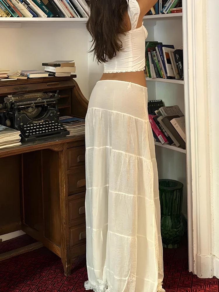 Quick Outfits, Modest Fashion Outfits Ideas Coquette Lace Up Crop Top & Maxi Skirt Two Piece Set Quick Outfits, Modest Fashion Outfits Ideas Coquette Lace Up Crop Top & Maxi Skirt Two Piece Set