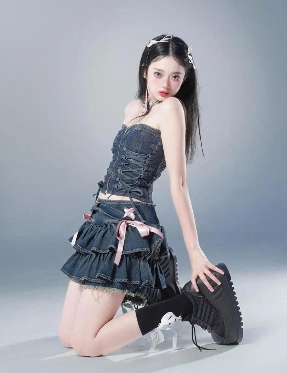 Quick Outfits, Modest Fashion Outfits Ideas Coquette Low Rise Denim Mini Skort Quick Outfits, Modest Fashion Outfits Ideas Coquette Low Rise Denim Mini Skort