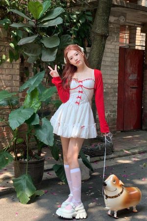 Quick Outfits, Modest Fashion Outfits Ideas Coquette Mini Dress With Cardigan