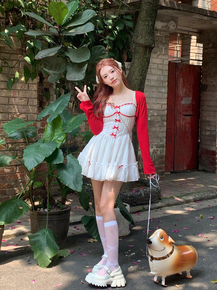 Quick Outfits, Modest Fashion Outfits Ideas Coquette Mini Dress With Cardigan Quick Outfits, Modest Fashion Outfits Ideas Coquette Mini Dress With Cardigan