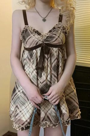 Quick Outfits, Modest Fashion Outfits Ideas Coquette Plaid Mini Dress