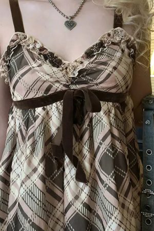 Quick Outfits, Modest Fashion Outfits Ideas Coquette Plaid Mini Dress