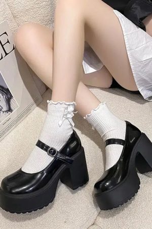 Quick Outfits, Modest Fashion Outfits Ideas Coquette Platform Chunky Mary Jane Shoes