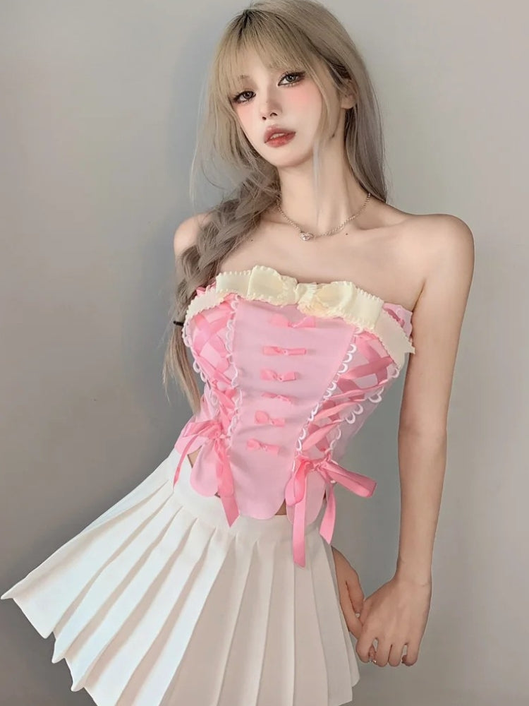 Quick Outfits, Modest Fashion Outfits Ideas Coquette Ribbon Bow Tube Top Quick Outfits, Modest Fashion Outfits Ideas Coquette Ribbon Bow Tube Top