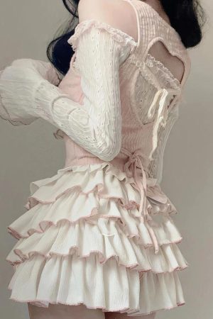 Quick Outfits, Modest Fashion Outfits Ideas Coquette Top & Mini Skirt Two Piece Set