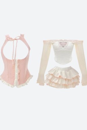 Quick Outfits, Modest Fashion Outfits Ideas Coquette Top & Mini Skirt Two Piece Set