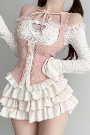 Quick Outfits, Modest Fashion Outfits Ideas Coquette Top & Mini Skirt Two Piece Set