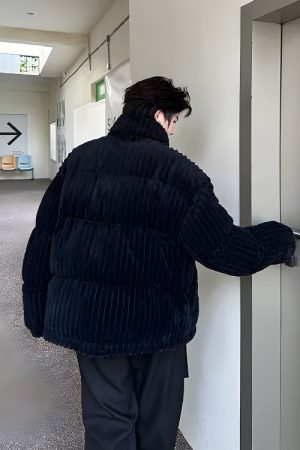 Quick Outfits, Modest Fashion Outfits Ideas Corduroy Buttoned Puffer Jacket