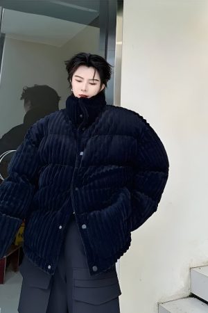 Quick Outfits, Modest Fashion Outfits Ideas Corduroy Buttoned Puffer Jacket