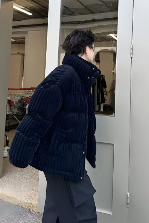 Quick Outfits, Modest Fashion Outfits Ideas Corduroy Buttoned Puffer Jacket