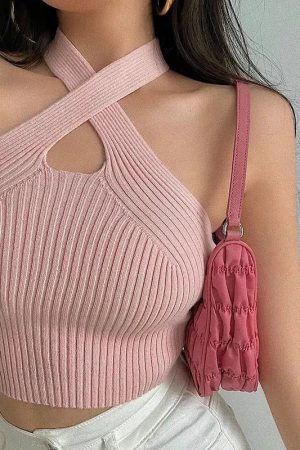 Quick Outfits, Modest Fashion Outfits Ideas Corduroy Halter Neck Knitted Crop Top
