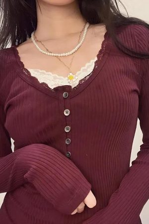 Quick Outfits, Modest Fashion Outfits Ideas Corduroy Lace Trim Top