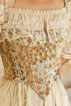 Quick Outfits, Modest Fashion Outfits Ideas Cottagecore Floral Lace Up Corset Top