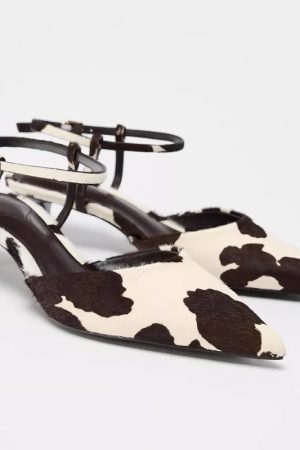 Quick Outfits, Modest Fashion Outfits Ideas Cow Print Pointed-Toe Kitten Heel