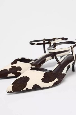 Quick Outfits, Modest Fashion Outfits Ideas Cow Print Pointed-Toe Kitten Heel
