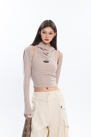 Quick Outfits, Modest Fashion Outfits Ideas Cowl Collar Cut-Out Crop Top
