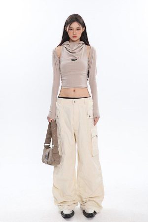 Quick Outfits, Modest Fashion Outfits Ideas Cowl Collar Cut-Out Crop Top