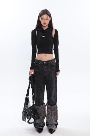 Quick Outfits, Modest Fashion Outfits Ideas Cowl Collar Cut-Out Crop Top