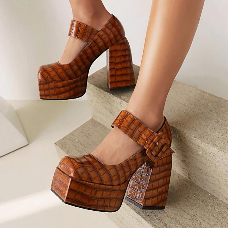 Quick Outfits, Modest Fashion Outfits Ideas Crocodile Square Toe Platform High Heels Quick Outfits, Modest Fashion Outfits Ideas Crocodile Square Toe Platform High Heels