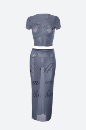 Quick Outfits, Modest Fashion Outfits Ideas Crop Top & Maxi Skirt Mesh Two Piece Set