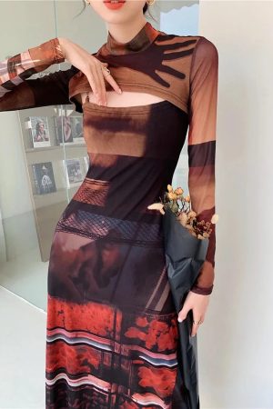 Quick Outfits, Modest Fashion Outfits Ideas Crop Top & Mesh Midi Dress Two Piece Set