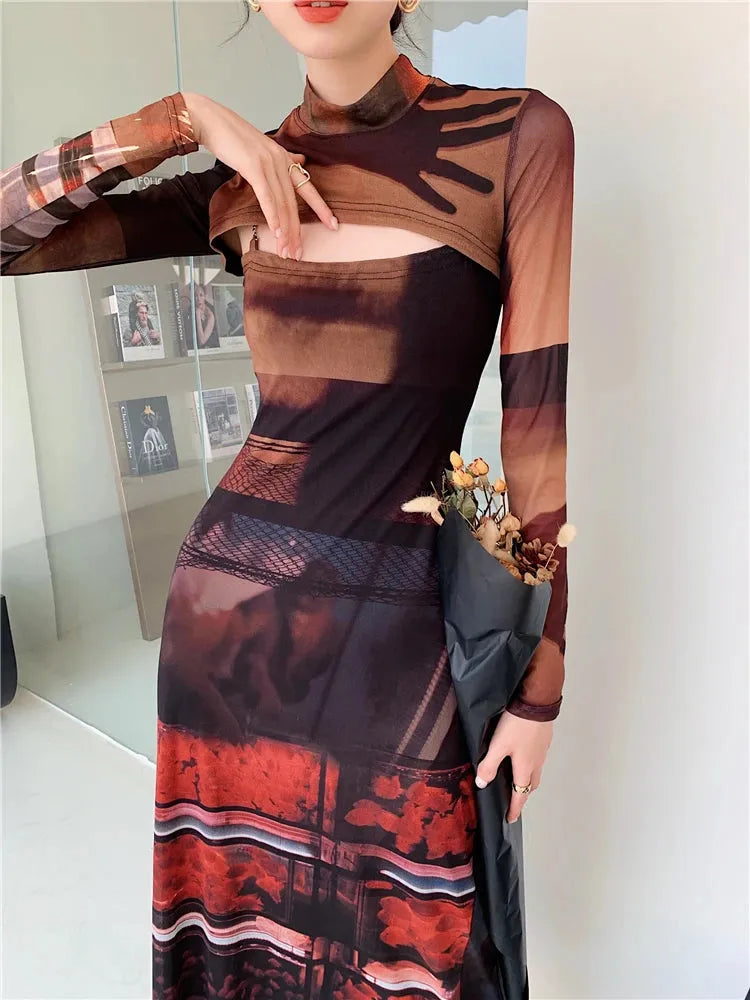 Quick Outfits, Modest Fashion Outfits Ideas Crop Top & Mesh Midi Dress Two Piece Set Quick Outfits, Modest Fashion Outfits Ideas Crop Top & Mesh Midi Dress Two Piece Set