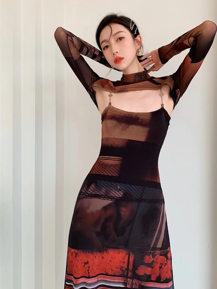 Quick Outfits, Modest Fashion Outfits Ideas Crop Top & Mesh Midi Dress Two Piece Set Quick Outfits, Modest Fashion Outfits Ideas Crop Top & Mesh Midi Dress Two Piece Set