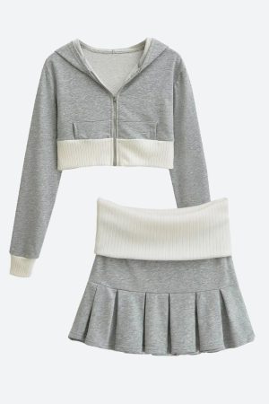 Quick Outfits, Modest Fashion Outfits Ideas Cropped Hoodie & Mini Skirt Two Piece Set