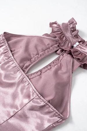 Quick Outfits, Modest Fashion Outfits Ideas Cut Out Ruffled Halter Neck Top