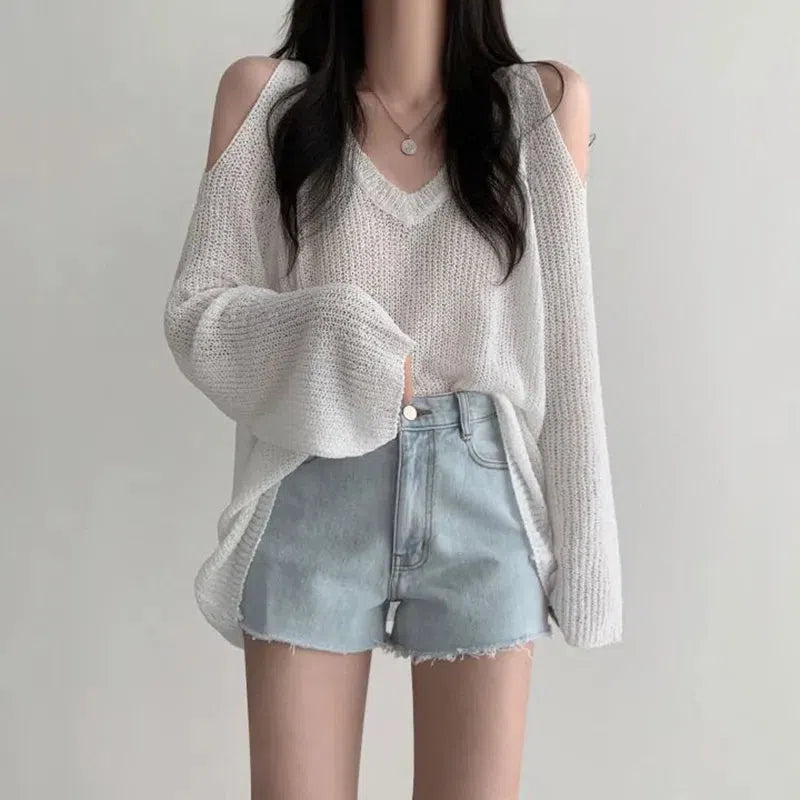 Quick Outfits, Modest Fashion Outfits Ideas Cut-Out Shoulder Loose Knit Sweater Quick Outfits, Modest Fashion Outfits Ideas Cut-Out Shoulder Loose Knit Sweater