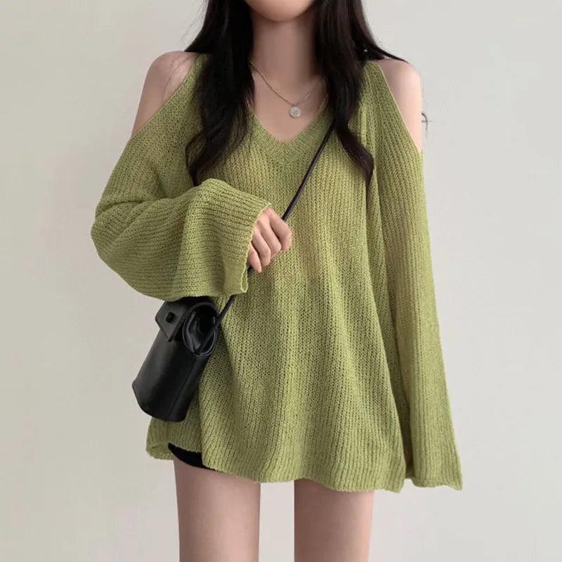 Quick Outfits, Modest Fashion Outfits Ideas Cut-Out Shoulder Loose Knit Sweater Quick Outfits, Modest Fashion Outfits Ideas Cut-Out Shoulder Loose Knit Sweater