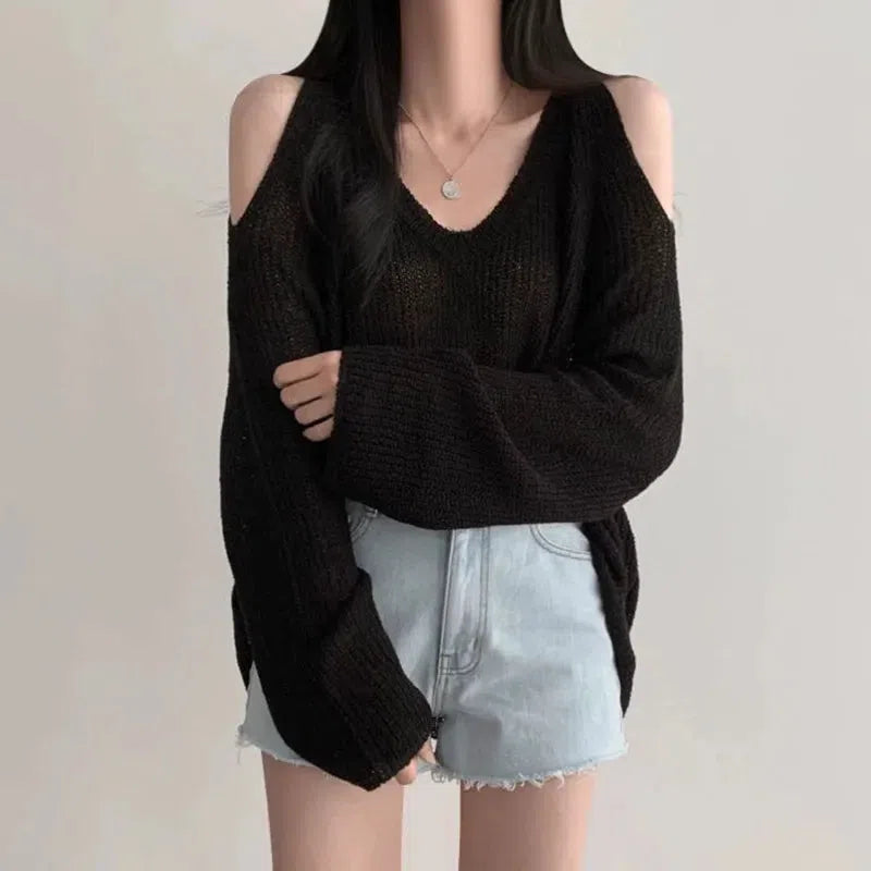 Quick Outfits, Modest Fashion Outfits Ideas Cut-Out Shoulder Loose Knit Sweater Quick Outfits, Modest Fashion Outfits Ideas Cut-Out Shoulder Loose Knit Sweater