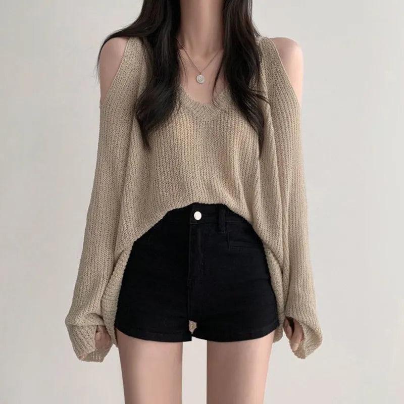 Quick Outfits, Modest Fashion Outfits Ideas Cut-Out Shoulder Loose Knit Sweater Quick Outfits, Modest Fashion Outfits Ideas Cut-Out Shoulder Loose Knit Sweater