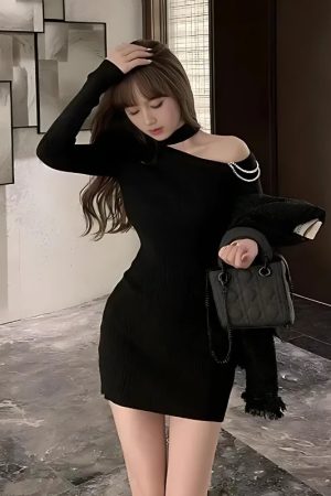 Quick Outfits, Modest Fashion Outfits Ideas Cut Out Shoulder Rhinestone Mini Dress