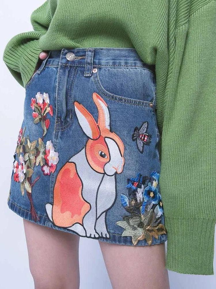 Quick Outfits, Modest Fashion Outfits Ideas Cute Rabbit Denim Mini Skirt Quick Outfits, Modest Fashion Outfits Ideas Cute Rabbit Denim Mini Skirt