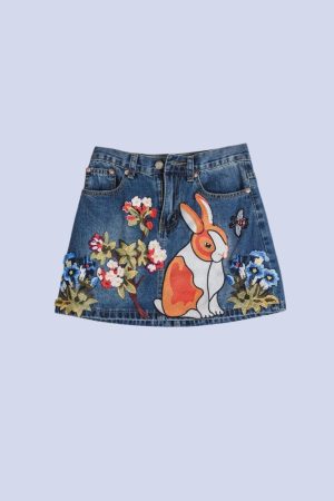 Quick Outfits, Modest Fashion Outfits Ideas Cute Rabbit Denim Mini Skirt