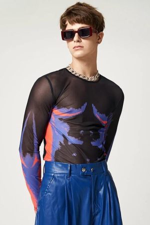 Quick Outfits, Modest Fashion Outfits Ideas Cyberpunk Abstract Painting Mesh Top