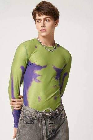 Quick Outfits, Modest Fashion Outfits Ideas Cyberpunk Abstract Painting Mesh Top