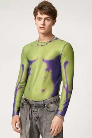 Quick Outfits, Modest Fashion Outfits Ideas Cyberpunk Abstract Painting Mesh Top