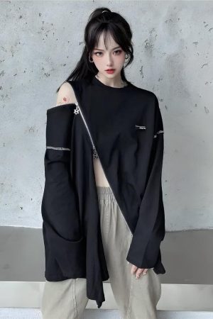 Quick Outfits, Modest Fashion Outfits Ideas Cyberpunk Cross Zip-Up Top