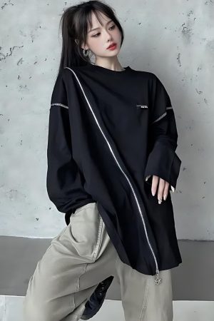 Quick Outfits, Modest Fashion Outfits Ideas Cyberpunk Cross Zip-Up Top