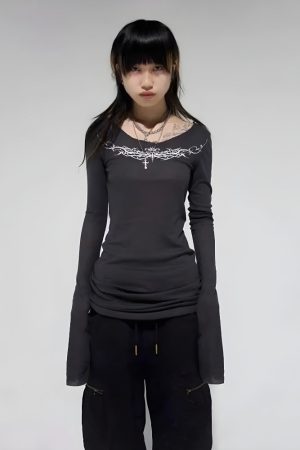 Quick Outfits, Modest Fashion Outfits Ideas Cyberpunk Extra Long Sleeve Top