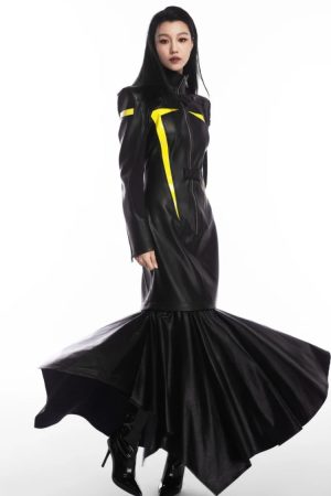 Quick Outfits, Modest Fashion Outfits Ideas Cyberpunk Faux Leather Maxi Dress
