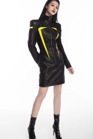 Quick Outfits, Modest Fashion Outfits Ideas Cyberpunk Faux Leather Maxi Dress