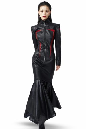 Quick Outfits, Modest Fashion Outfits Ideas Cyberpunk Faux Leather Maxi Dress