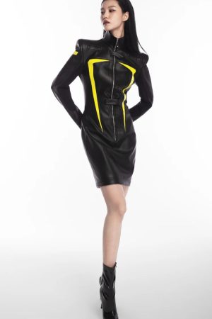 Quick Outfits, Modest Fashion Outfits Ideas Cyberpunk Faux Leather Maxi Dress