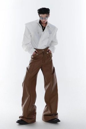 Quick Outfits, Modest Fashion Outfits Ideas Cyberpunk Faux Leather Wide Leg Pants