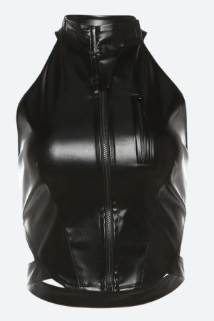 Quick Outfits, Modest Fashion Outfits Ideas Cyberpunk Faux Leather Zip Up Top