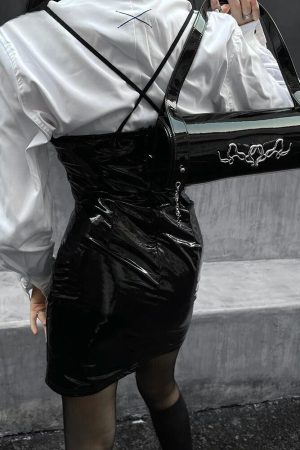Quick Outfits, Modest Fashion Outfits Ideas Cyberpunk Faux Patent Leather Mini Dress
